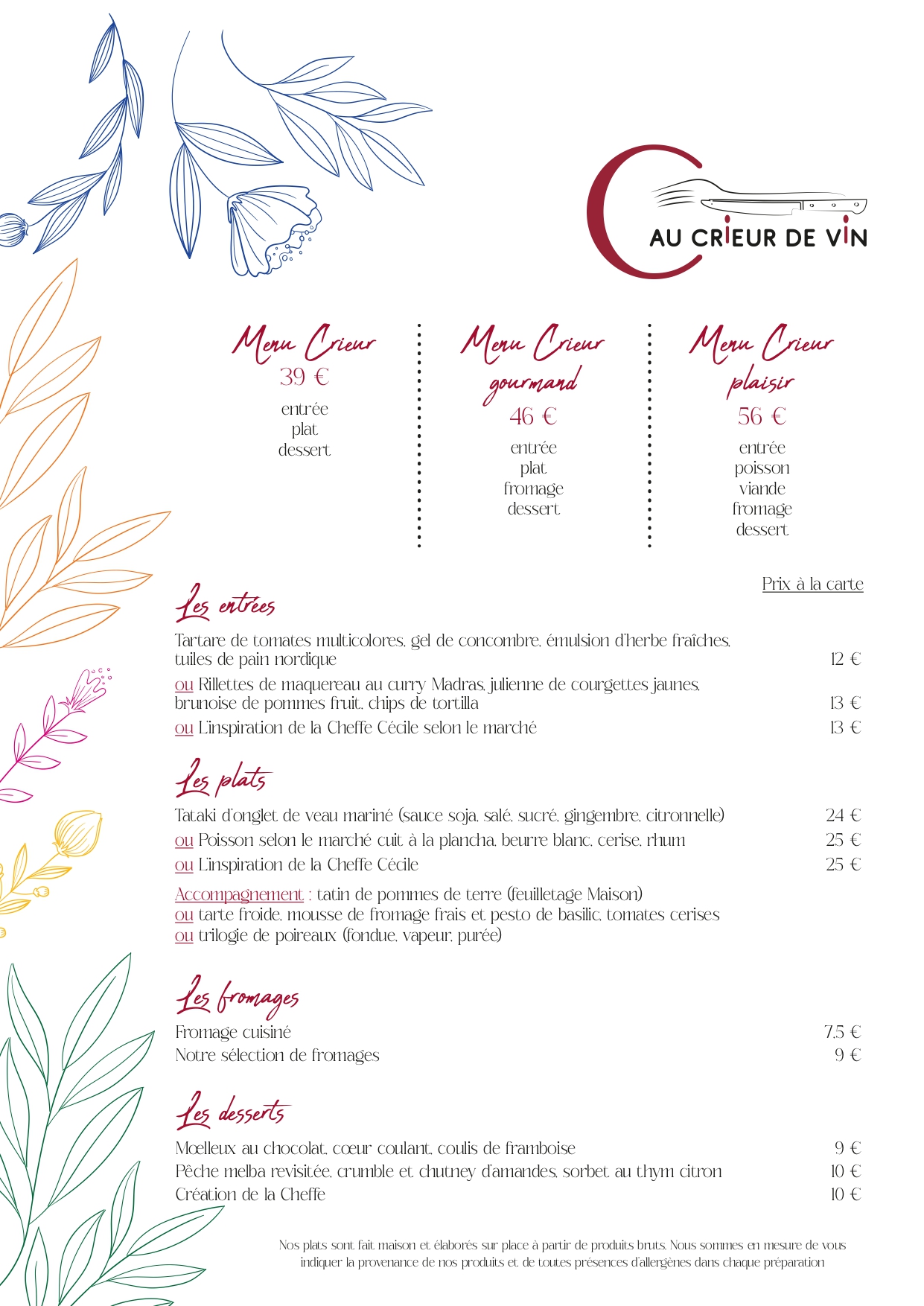 Restaurant Au Crieur de vin - Menu Crieur de vin - 2024-7-19