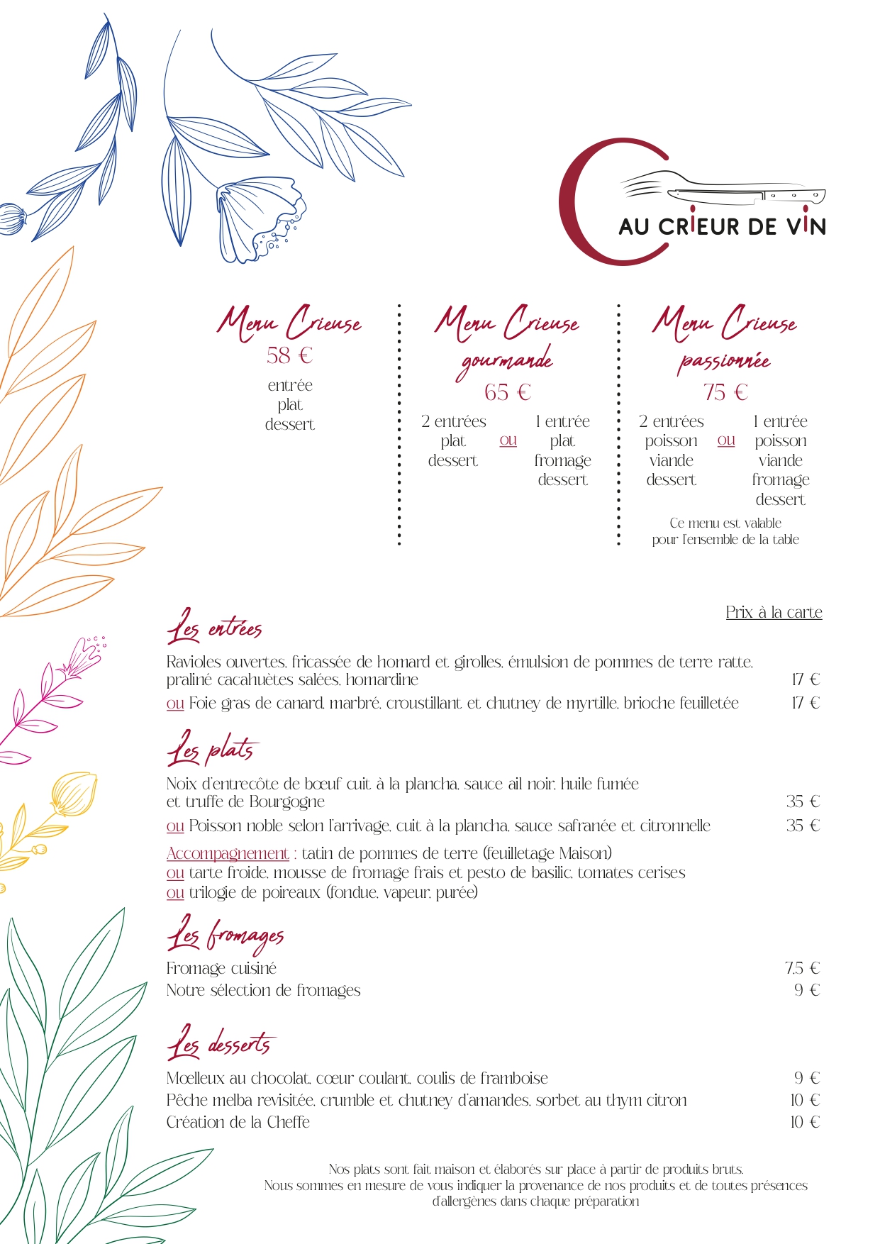 Restaurant Au Crieur de vin - Menu Crieuse de vin - 2024-07-19