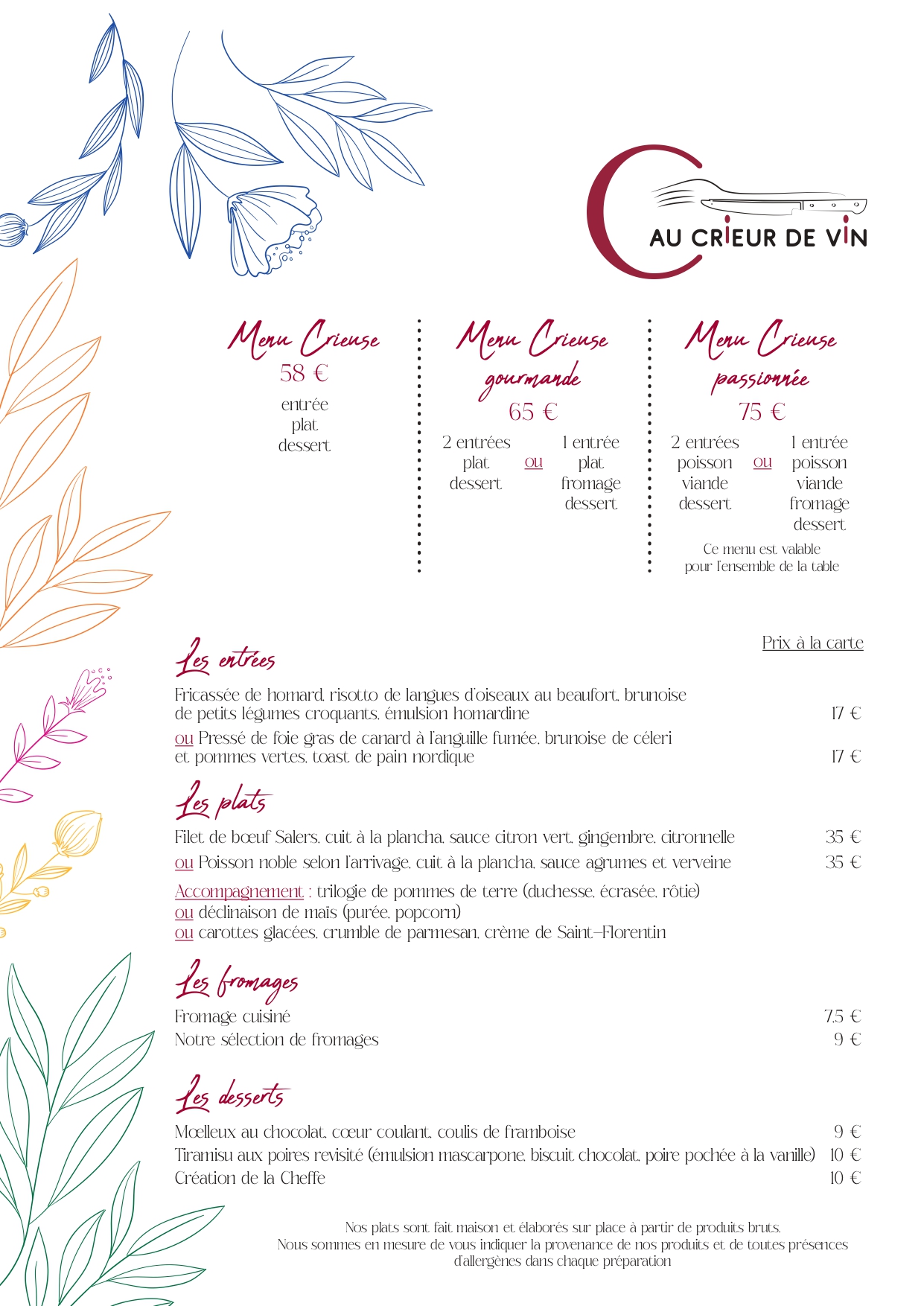 Restaurant Au Crieur de vin - Menu Crieur de vin - 2024-09-05