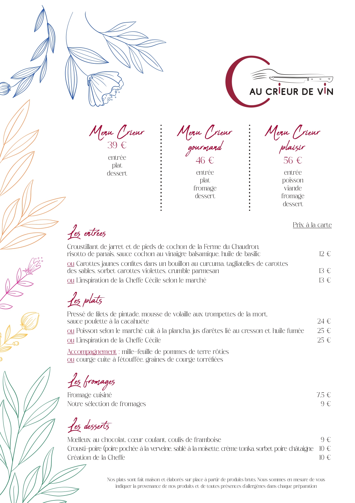 Restaurant Au Crieur de vin - Menu Crieur de vin - 2024-09-05