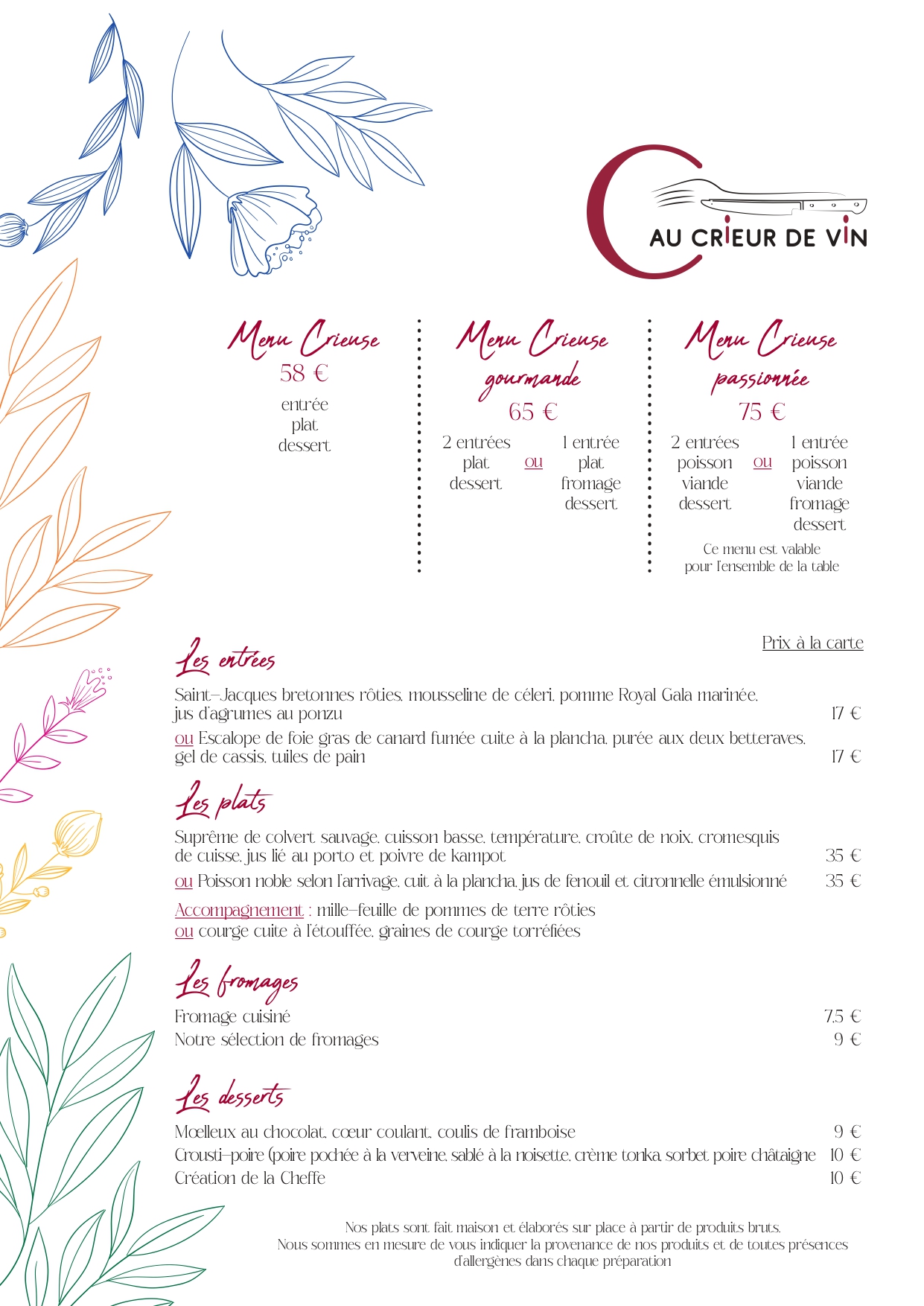 Restaurant Au Crieur de vin - Menu Crieur de vin - 2024-09-05